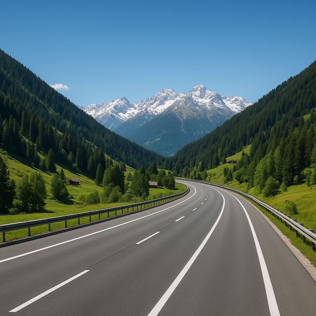 Austrian highway with alpine landscape
